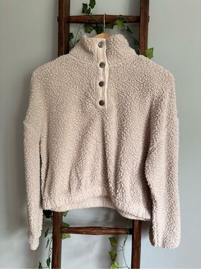Pink Rose Cream Sherpa Snap-Front Pullover Jacket